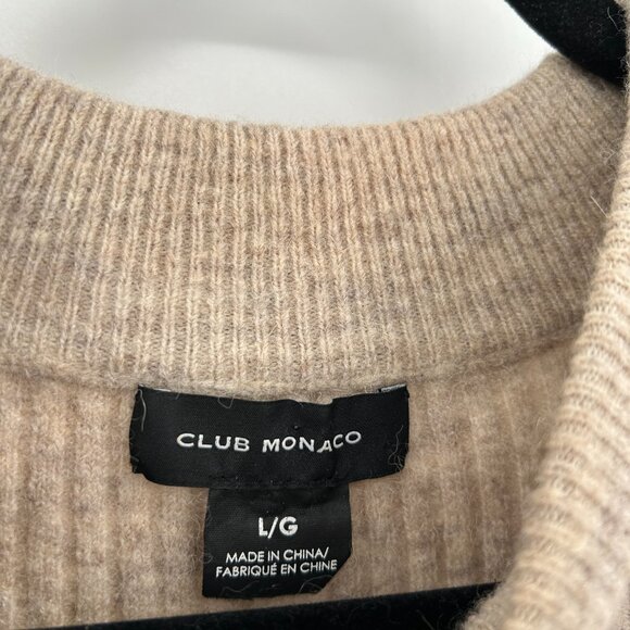 CLUB MONACO *Flawed* Oatmeal Beige Wool Alpaca Blend Ribbed Boxy Sweater Large - Picture 4 of 6